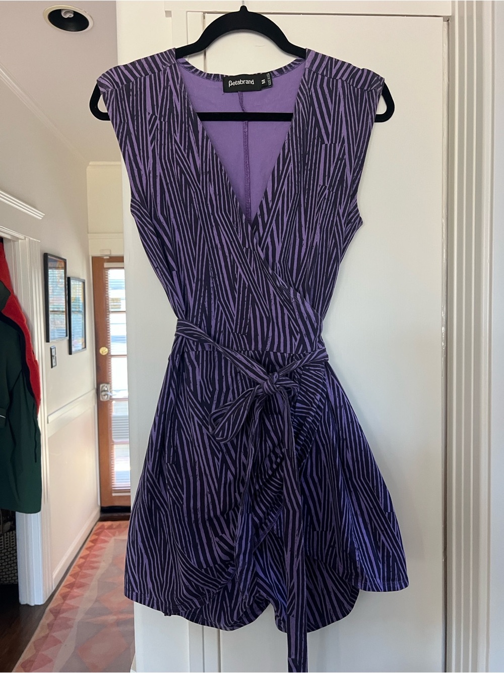 Betabrand wrap skort romper Medium purple stripes
